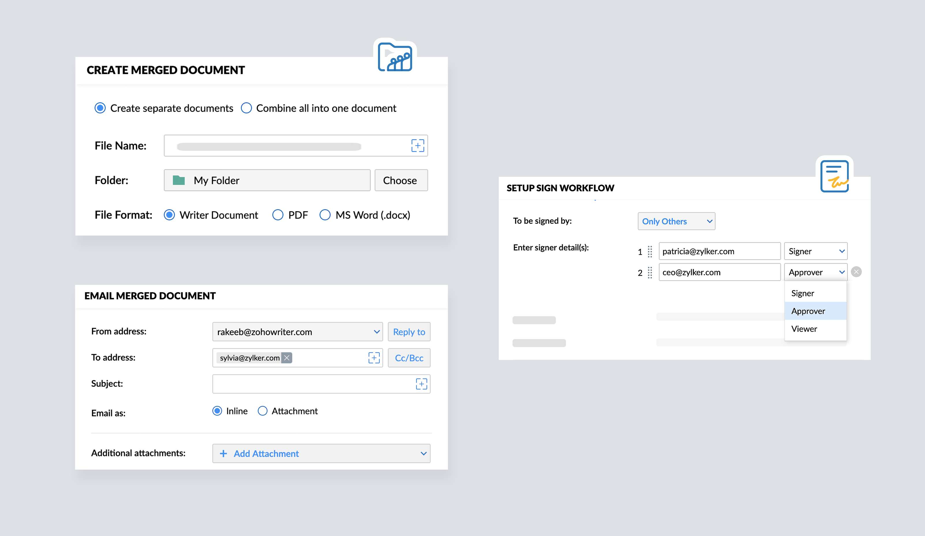 Merge Output Settings in Zoho Writer