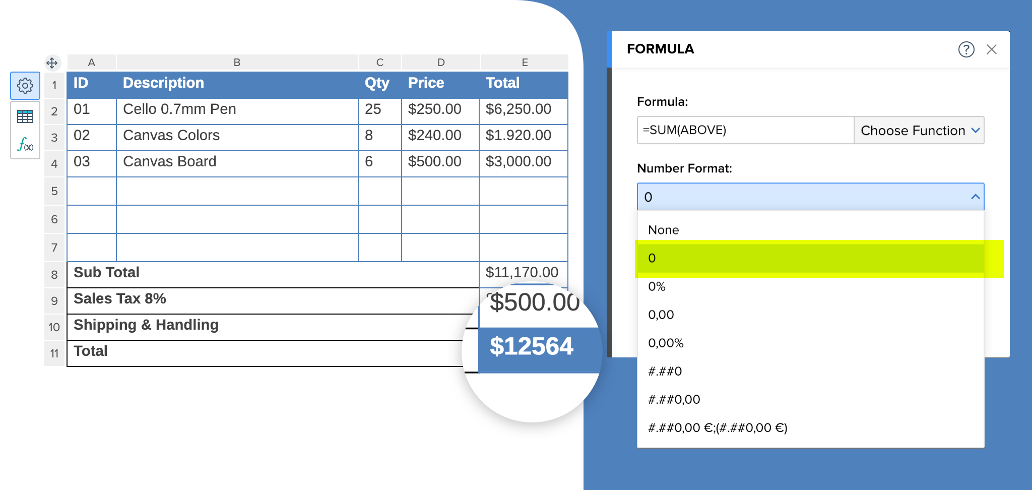 Number formats in documents: Writer