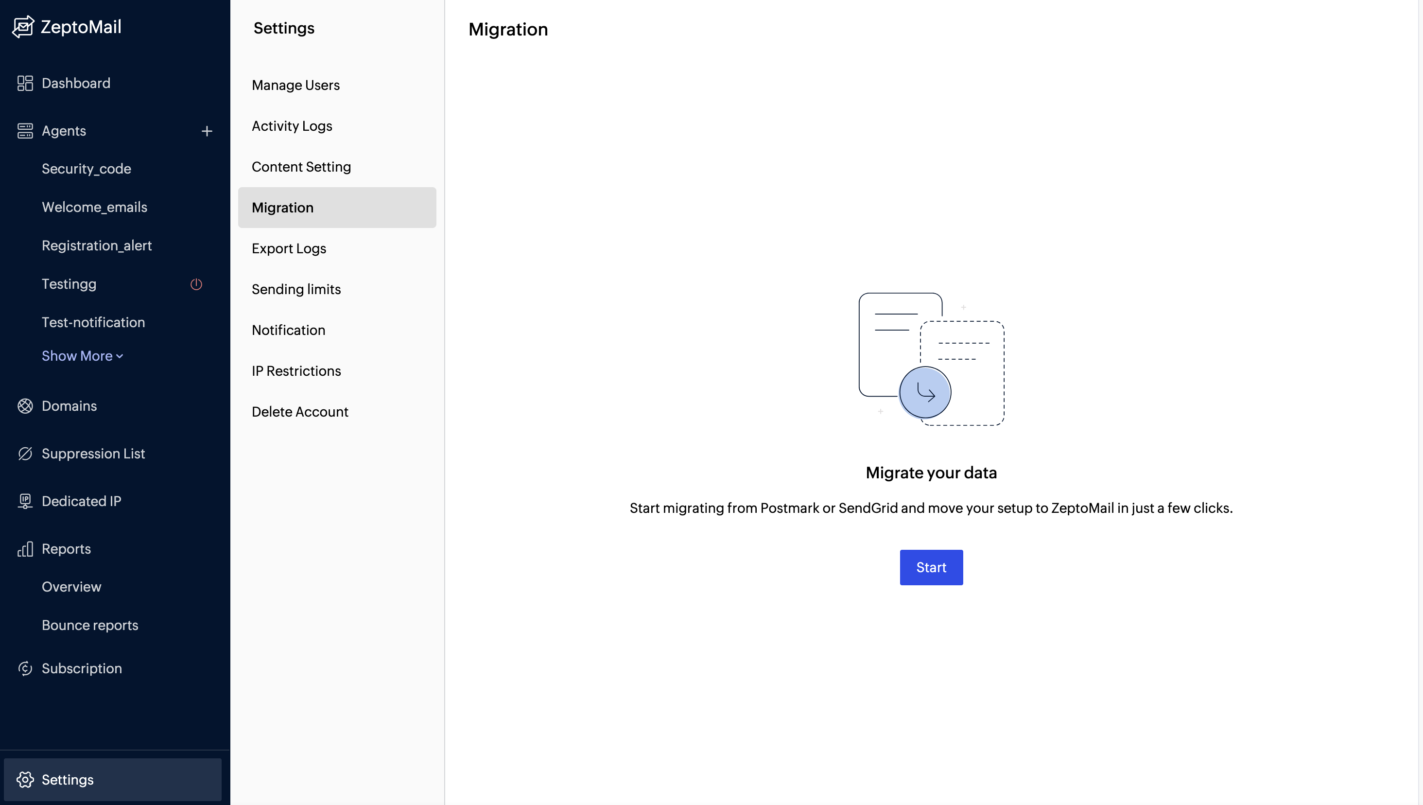 new migration zeptomail