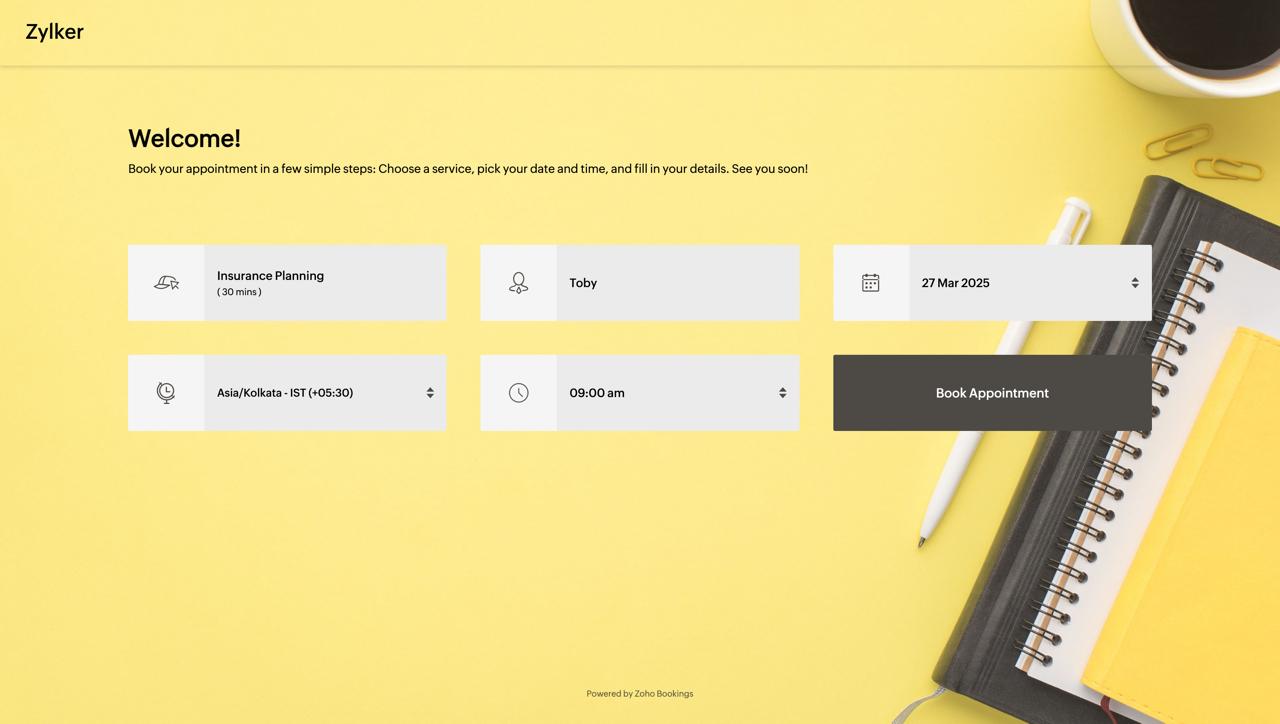 Zoho Bookings booking page